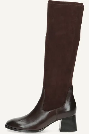 Caprice Bottine marronen Mélange de matériaux de cuir et textile avec Talon trapézoïde