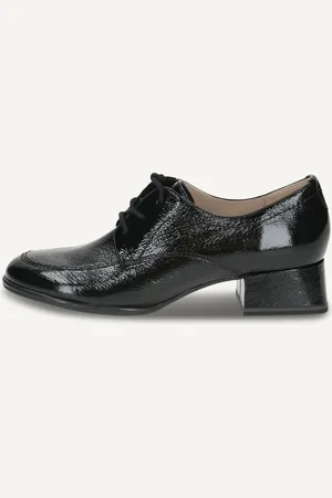 Caprice Derbie noiren Cuir avec Talon bloc