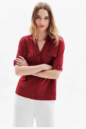 Caroll Chemise estela 100% lin bordeaux femme