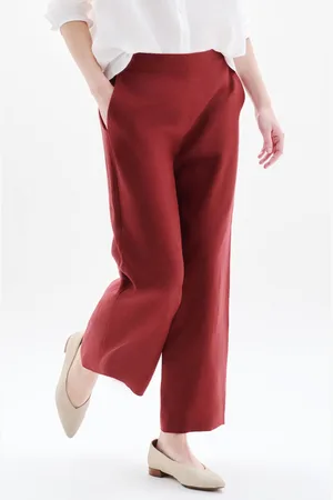 Caroll Pantalon pandi 100% lin bordeaux femme