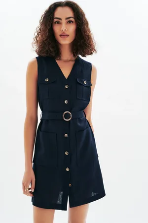 Caroll Robe Rlaurny3 100% lin marine femme