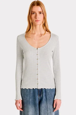 Celio T-shirt en maille côtelée rayée - écru