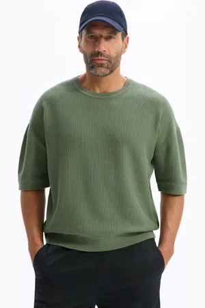 Camaïeu T-shirt boxy en maille col rond 100% coton - kaki