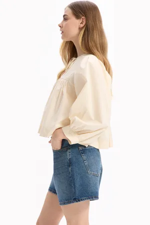 Celio Blouse encolure tunisienne en coton - beige