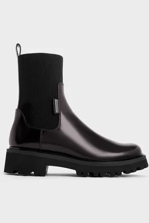 CHARLES & KEITH Bottines Chelsea à semelle crantée et chaussette tricotée