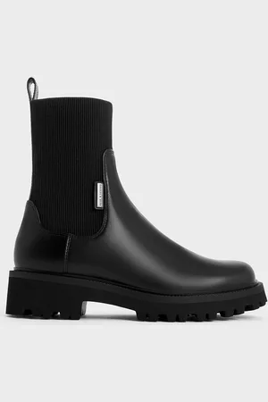 CHARLES & KEITH Bottines Chelsea à semelle crantée et chaussette tricotée