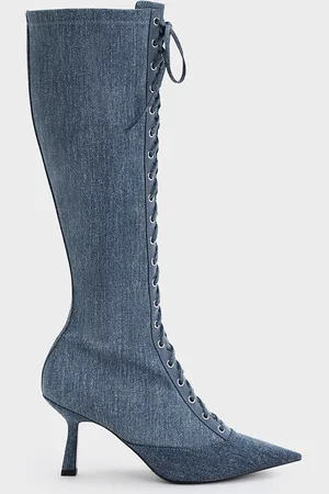 CHARLES & KEITH Bottes en denim à hauteur de genou à bout pointu et lacets
