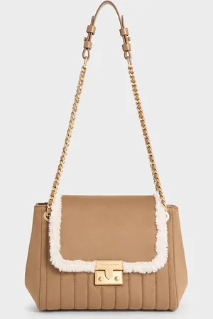CHARLES & KEITH Sac porté épaule en suédine et à bordure en fourrure Donna