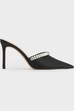 CHARLES & KEITH Mules en satin à talons ornées de cristaux à bout pointu