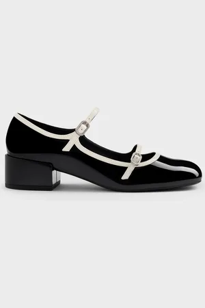CHARLES & KEITH Escarpins Mary Jane en cuir verni à double lanière et bordure contrastée
