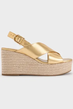 CHARLES & KEITH Sandales compensées espadrilles métallisées à lanières croisées
