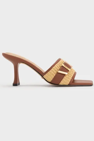 CHARLES & KEITH Mules en cuir et raphia à talon et boucle Whitney