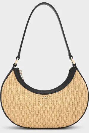 CHARLES & KEITH Sac hobo en cuir et en raphia en demi-lune