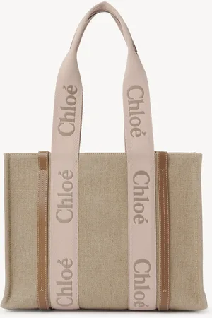 Chloé Sac cabas Woody en toile de lin Femme Taille OneSize 100% lin, Cuir de veau