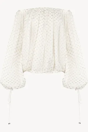 Chloé Top froncé à épaules dénudées en jacquard de soie et lurex Femme Taille 38 56% Soie, 44% Polyester métallisé