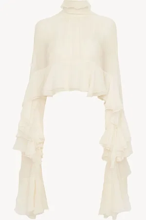 Chloé Top asymétrique volanté en mousseline de soie Femme Taille 36 100% Soie, Pinctada Maxima, Farmed, COO Australia