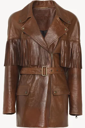 Chloé Veste ceinturée à franges en cuir Femme Taille 36 100% Cuir de brebis