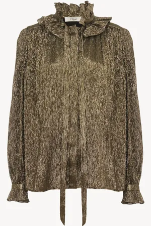 Chloé Blouse fluide en crépon de soie lamé Femme Taille 34 71% Soie, 29% Polyester métallisé, Pinctada Maxima, Farmed, COO Australia