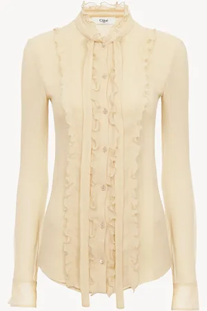 Chloé Blouse ajustée à volants en crépon de soie Femme Taille 38 100% Soie, Pinctada Maxima, Farmed, COO Australia