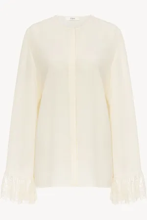 Chloé Blouse sans col volantée en crêpe de chine Femme Taille 34 100% Soie, Pinctada Maxima, Farmed, COO Australia
