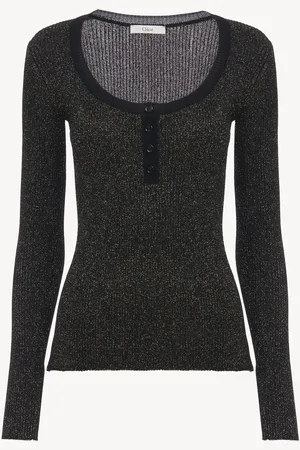 Chloé Top ajusté à manches longues en maille lurex Femme Taille M 83% viscose, 17% Polyester métallisé, Pinctada Maxima, Farmed, COO Australia