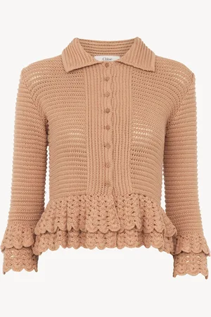 Chloé Cardigan ajusté à volants en crochet Femme Taille S 100% coton, Pinctada Maxima, Farmed, COO Italy