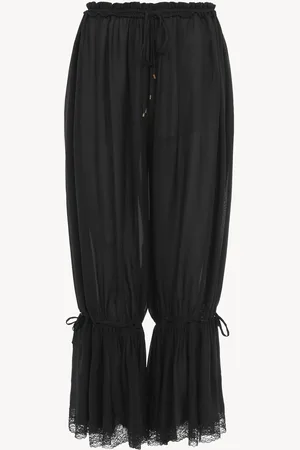 Chloé Pantalon court fluide en charmeuse de soie et dentelle Femme Taille 36 100% Soie, Polyamide, viscose