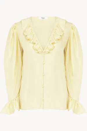 Chloé Top col V à volants en soie habotai Femme Taille 40 100% Soie