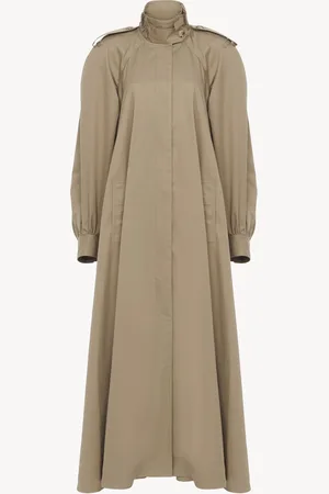 Chloé Trench long col montant en gabardine de coton Femme Taille 38 100% coton, Zamak, Cuir de veau, Horn Bubalus Bubalis, Farmed, COO India