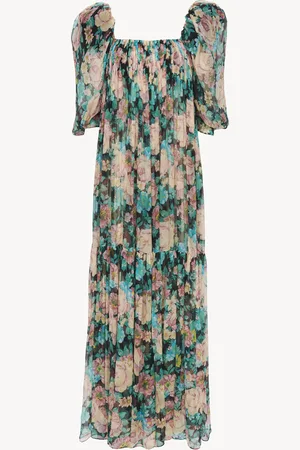Chloé Robe longue manches bouffantes en mousseline de soie Femme Taille 38 100% Soie