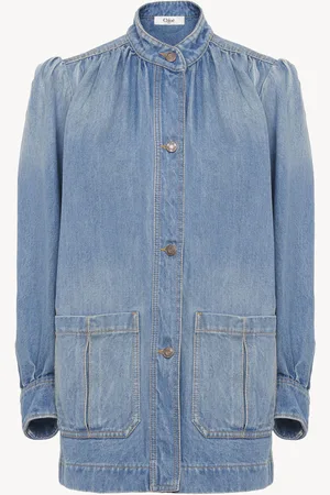Chloé Veste col montant froncée en denim Femme Taille 38 100% coton