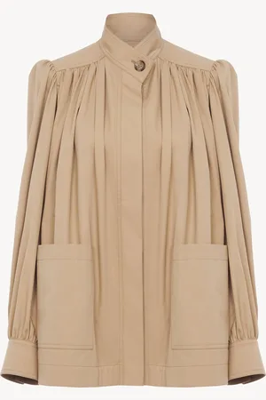 Chloé Veste col montant froncée en gabardine de coton Femme Taille 34 100% coton, Horn Bubalus Bubalis, Farmed, COO India
