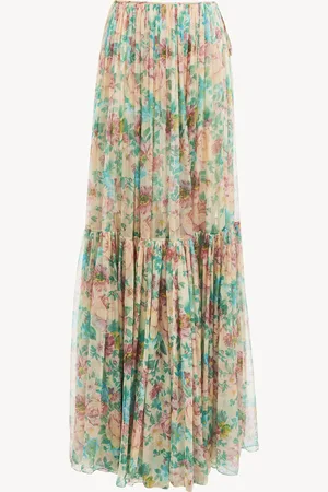 Chloé Jupe longue froncée en mousseline de soie Femme Taille 34 100% Soie