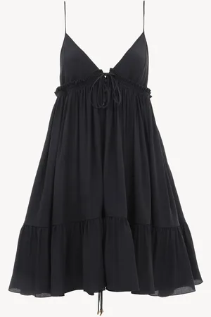 Chloé Mini robe froncée à fines bretelles en crêpe de chine Femme Taille 34 100% Soie