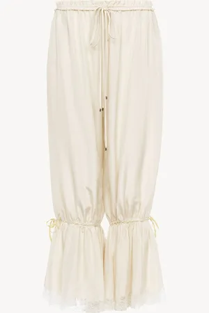 Chloé Pantalon court fluide en pongé de soie lavée et dentelle Femme Taille 36 100% Soie