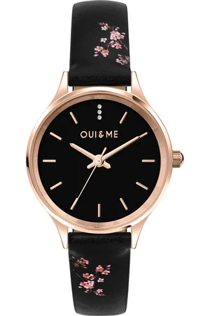 Oui&Me Montre pour femme en Acier RecycléCuir Véritable en forme de rond de forme Rond, couleur : NOIR, BRILLANT, fonctionnalités : 5 ATM - 0.031 g