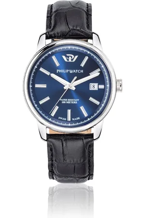 Philip Watch Montre pour homme en AcierCuir Véritable en forme de rond de forme Rond, couleur : BLEU, SUNRAY, fonctionnalités : 10 ATM - 0.058 g - R8