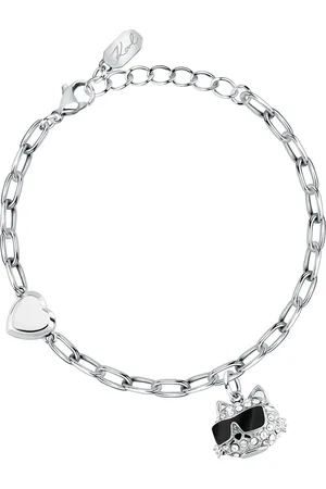 Karl Lagerfeld Bracelet pour femme en Acier serti de cristal en forme de chat - 0.008 g - taille : 163CM - KLAYD16