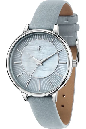 B&G Montre pour femme en AlliageCuir Véritable en forme de rond de forme Rond, couleur : CLAIR, GUILLOCHÉ, fonctionnalités : 3 ATM - 0.033 g - R