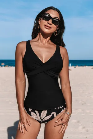 Cupshe Tankini taille moyenne à emballage tropical