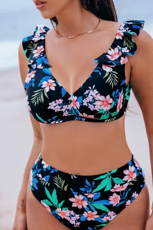 Cupshe Bikini poitrine généreuse taille haut à volants et imprimé floral