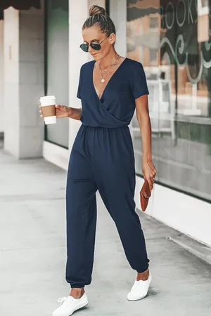 Cupshe Combinaison de jogging à col surplis bleue