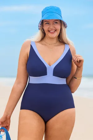 Cupshe Maillot de bain une pièce bleu grande taille à col diamant