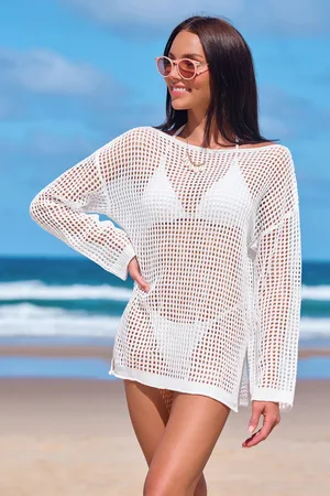 Cupshe Haut cover up beige en tricot manches longues