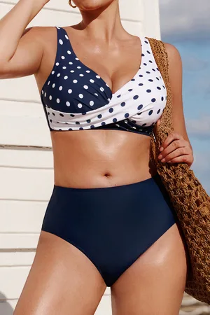 Cupshe Bikini DD+ à pois col diamant
