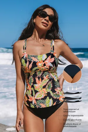 Cupshe Tankini menstruel à col scoop et bas jambe standard imprimé tropical