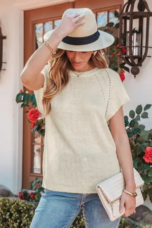 Cupshe Haut en tricot crème manches courtes