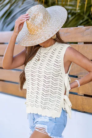 Cupshe Top crème en tricot ourlet fendu