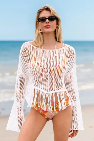 Cupshe Top cover up crème en tricot col bateau