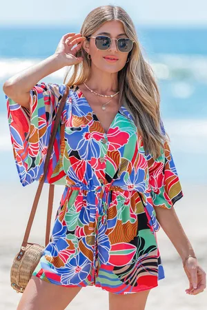 Cupshe Combishort floral col V demi manches